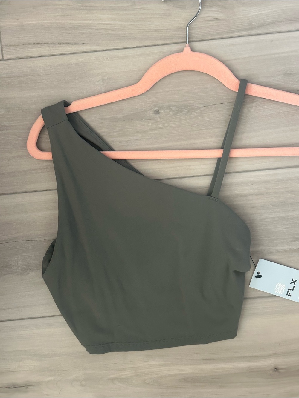 FLX One-Shoulder Olive Green Sporty Crop Top